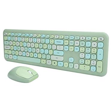 Imagem de Combinação de teclado e mouse sem fio, teclado de computador de tamanho completo 2.4G e mouse confortável, conjunto de teclado e mouse sem fio com receptor USB para computador, desktop,(verde)