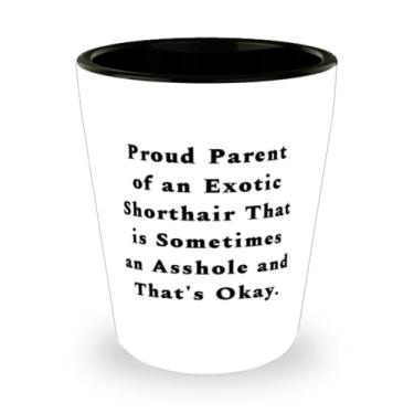 Imagem de Presentes exóticos engraçados para gatos de pelo curto, pai orgulhoso de um calço exótico que às vezes é um copo de shot especial para amantes de gatos de amigos
