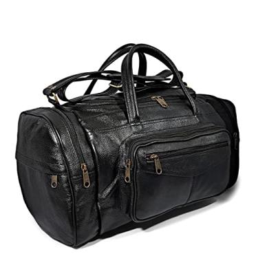 Imagem de Bolsa Grande De Viagem Masculina Espaçosa De Couro Legítimo Cor:Preto