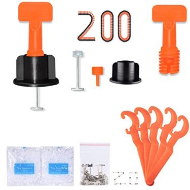 Imagem de Sistema de nivelamento de azulejos Kit de 1/16" reutilizável, 200 peças Espaçador de nivelador de azulejo com espaçadores de azulejo de 1000 peças de 1/12", chave de 5 peças e pino de aço sobressalent