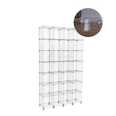 Imagem de Estante Organizadora Aramada 28 Nichos de Aço para Closet Arara de Roupas Estoque Loja Comércio Branco