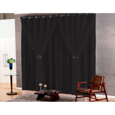 Imagem de Cortina Sala Voal Liso Preto Com Forro Preto 4,00X2,50M