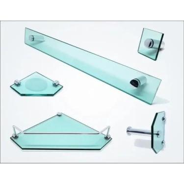 Imagem de Kit Para Banheiro Acessórios Reforçado 5 Peças Vidro 8mm - Verde - Can