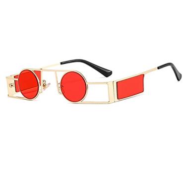Imagem de Óculos de sol na moda Punk Homens Óculos de Sol Redondos Mulheres Vintage Retro Redondo Óculos de Sol Feminino Único Metal Steampunk Óculos UV400, C2Gold, Vermelho, Como a imagem