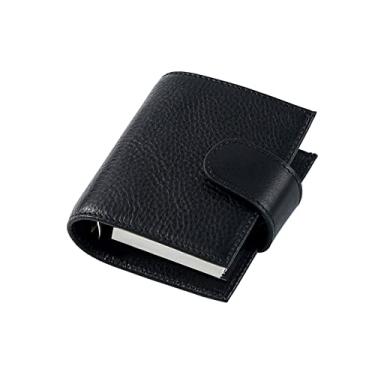 Imagem de Bloco de notas tamanho A9 normal de couro de grão integral 3 furos anel de ventoinha caderno com organizador de 19 mm diário de viagem, meia-noite