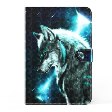 Imagem de ZiEuooo Capa protetora de couro com pintura de personalidade Trend para tablet Samsung Galaxy Tab S6 Lite A7 10,4 2020 S7 11 polegadas A8 10,5 polegadas 2022 (S7 11 T870 T875, Lobo)