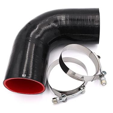 Imagem de Mangueira de silicone para acoplador de cotovelo de 90 graus com braçadeira T-Bolt para Turbo/Intercooler/tubulação de admissão, comprimento 102 mm de espessura 5 mm, ID3" (76 mm)