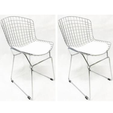 Imagem de Kit 2 Cadeiras Bertoia Cromada Assento Branco - Poltronas Do Sul