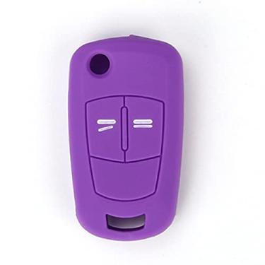 Imagem de CSHU Capa de silicone para chave de carro Shell 2 botões Porta-chaves Porta-chaves com anel, apto para Vauxhall Opel Corsa Astra Vectra Signum, roxo
