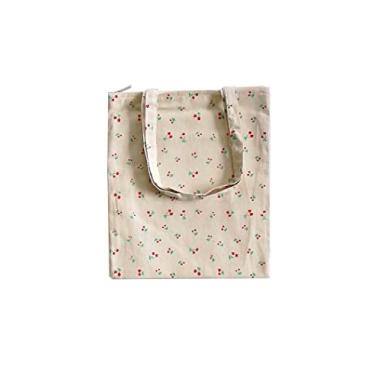 Imagem de Caixia Bolsa feminina de lona com estampa de cereja bonita Bege, Zip Closure, Medium