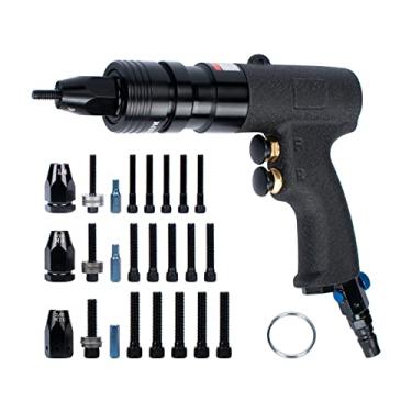Imagem de INPANOLS Kit de pistola de porca de rebite pneumático com cabeça de arma autotravada para porcas 1/4 e 5/16 e 3/8, ferramenta de porca de rebite de tração a ar de alta velocidade
