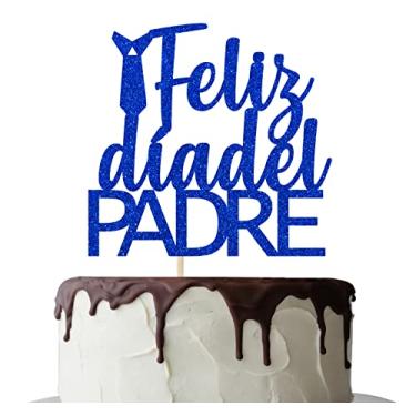 Imagem de Spanish Feliz Día Del Padre Cake Topper for Happy Father's Day Decorations, Father's Day Dad Birthday Party Supplies Blue Glitter