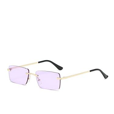 Imagem de Óculos de sol feminino quadrado sem aro moda moda luxo viagem pequeno retângulo óculos de sol feminino metal, c6 roxo, tamanho único