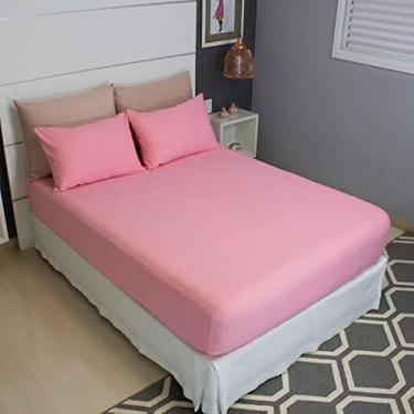 Imagem de Jogo de Lençol Cama Solteiro Pérola Liso 2 Peças COZZILAR Rosa bebê 100% Algodão com Elástico e Toque Macio