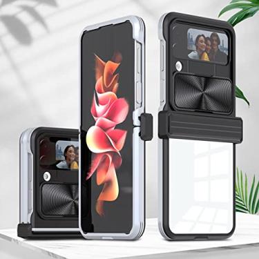 Imagem de Acessórios de telefone antiderrapante capa de acrílico transparente para Samsung Galaxy Z Flip 4 5G Flip4 Zflip4 câmera protetora Funda Coque, preto e cinza, para Samsung Z Flip 4