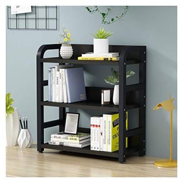 Imagem de KIZQYN Estante de livros de mesa de madeira de 3 camadas com moldura de metal exibição de grande capacidade prateleira de armazenamento organizador decoração para estudo de escritório dormitório estante (cor: F, tamanho: L 23,6 polegadas)