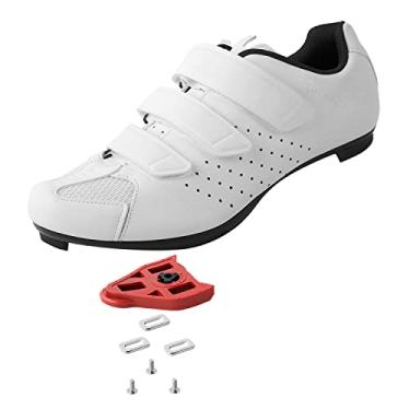 Imagem de Tênis de equitação feminino para ciclismo de estrada com visual Delta Cleat - Compatível com Peloton Shimano SPD e Look ARC Delta - Perfeito para bicicletas de corrida de estrada em ambientes internos, Branco, 11.5 Women/10 Men