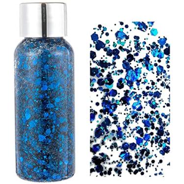 Imagem de MAEPEOR Gel com glitter corporal volumoso, 19 cores, lantejoulas sereia, holográfico, gel com glitter, maquiagem festiva, tinta com glitter para unhas de rosto e corpo (30 g, nº 005 azul)