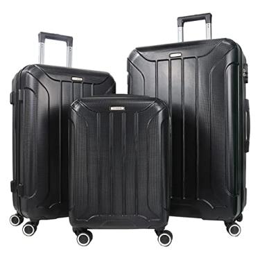 Imagem de MIAZIB Conjunto de 3 malas expansíveis com 4 rodas giratórias, conjunto de malas rígidas para todas as pessoas, Preto A, Estojo de carrinho com rodas giratórias