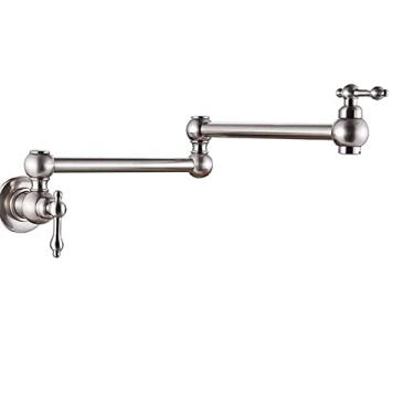 Imagem de Torneira de cozinha de ouro escovado, montagem na parede, torneira de lavatório, torneira de água fria, girar, bica dobrável, guindaste de pia de latão, níquel escovado C