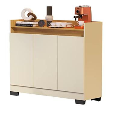 Imagem de Rack Aparador Buffet Cantinho Café Retrô 3 Portas Ryzen - Quality Móveis (OffWhite/Nature)