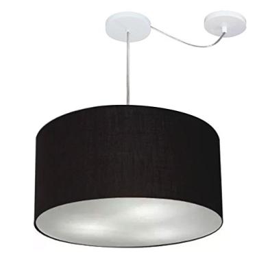 Imagem de Lustre Pendente com Desvio de Centro Cúpula Tecido 50x30 cm, Vivare Iluminação, Pendente4251 PR, Preto, Médio