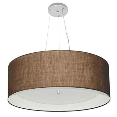 Imagem de Lustre Pendente Cilíndrico Cúpula Duplo Tecido 80x30 cm, Vivare Iluminação, Pendente4142 LCBR, Café/Branco, Gigante