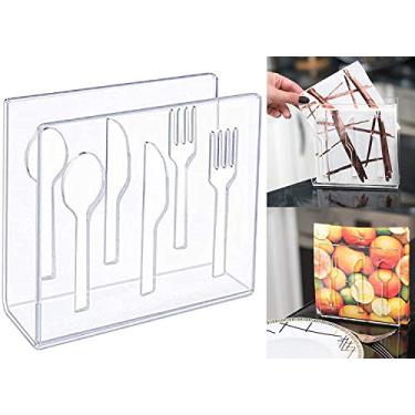 Imagem de Suporte de guardanapo de acrílico de qualidade – elegante suporte de guardanapo transparente com recortes de utensílio para cozinha, mesas de jantar, decoração de casa