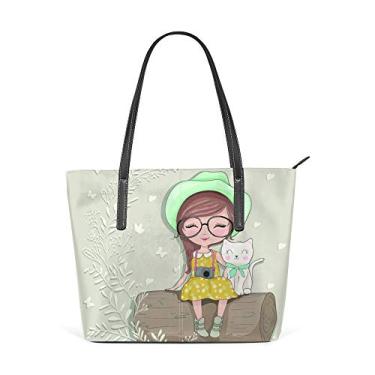 Imagem de Bolsa de ombro feminina de couro de poliuretano, bolsa de compras grande, bolsa de trabalho, menina fofa, bolsa casual