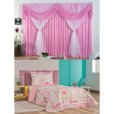 Imagem de Cortina Jessica Quarto Menina e Colcha Matelada - Rosa