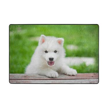 Imagem de My Little Nest Tapete de área branco Husky Puppy leve capacho 6 x 7 cm, esponja de memória para ambientes internos e externos, tapete para decoração de entrada, sala de estar, quarto, escritório, cozinha, corredor