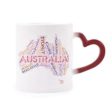 Imagem de Austrália Mapa Sabor Scenic Spots Ilustration Morphing Caneca Sensível ao Calor Coração Vermelho