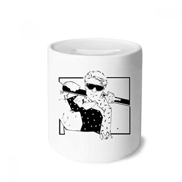 Imagem de DIYthinker Esqui, esporte, inverno, ilustração preta, caixa de dinheiro, caixa de cerâmica para presente de cofrinho