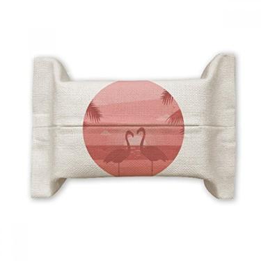 Imagem de Bolsa de linho de algodão para casais flamingo com crepúsculo vermelho para lenços faciais