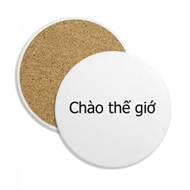Imagem de Caneca de porta-copos vietnamita Hello World com proteção de mesa, pedra absorvente
