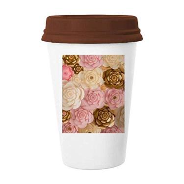 Imagem de Caneca de cerâmica marrom branca e rosa lindas flores caneca de café copo copo de cerâmica