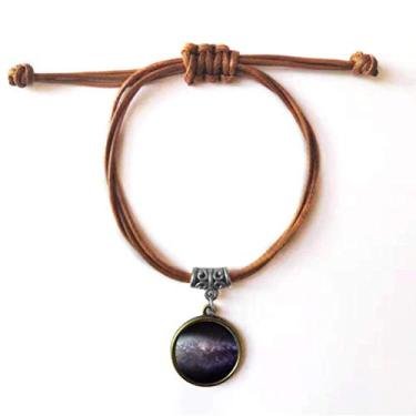 Imagem de DIYthinker Pulseira elíptica cósmica com padrão de nebulosa pulseira de couro corda escondida joia marrom presente