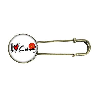 Imagem de I Love China Palavra Bandeira Coração Retrô Metal Broche Clipe Joias
