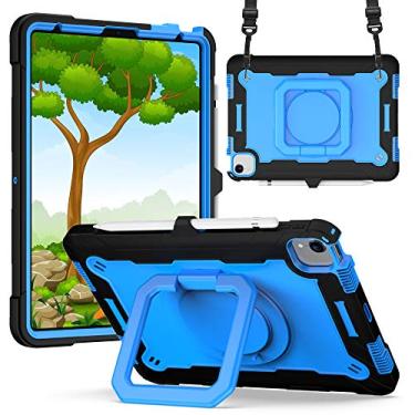 Imagem de Billionn Capa infantil para iPad Air 4ª geração 2020 10,9 polegadas, suporte giratório de 360 graus, capa protetora com alça de ombro - preto/azul