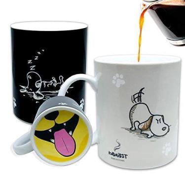 Imagem de InGwest. Caneca de café divertida com cachorro e língua na parte inferior. Caneca sensível ao calor, caneca que muda de cor.