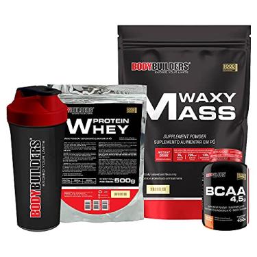 Imagem de Kit Waxy Mass 3kg + Whey Protein 500g + BCAA 4,5 100g + Coqueteleira – Bodybuilders Sabor Baunilha