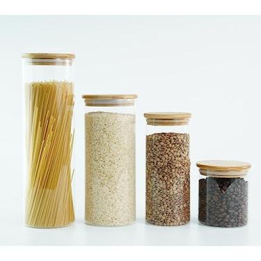 Imagem de POTES DE VIDRO P/MANTIMENTOS C/TAMPA BAMBU OIKOS - 4 PÇS
