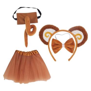 Imagem de YIJU Conjunto de orelhas e cauda de macaco, fantasia de macaco animal, vestido tutu de gravata borboleta, cauda longa, orelhas de macaco, adereços de, com saia de gaze