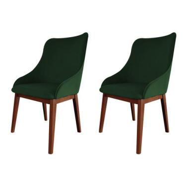 Imagem de Kit 2 Cadeiras De Jantar Luxo Estofada Elisa Anatômica Veludo Verde Ba