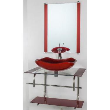 Imagem de Gabinete De Vidro Para Banheiro Inox 70cm Cuba Abaulada Vermelho Cerej