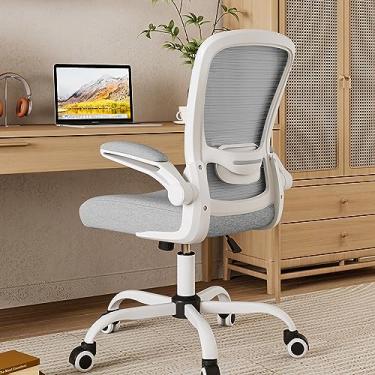 Imagem de Mimoglad Cadeira de escritório em casa, cadeira de mesa com encosto alto, cadeira de computador de malha ergonômica com suporte lombar ajustável e almofada de assento espessa (moderna, cinza lua)…