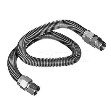 Imagem de Flextron FTGC-SS14-72F Conector de linha de gás flexível de 1,82 m com diâmetro externo de 9,5 mm e conexões MIP de 1,2 cm FIP x 9,5 mm, conectores de aquecedor de ambiente de aço inoxidável não