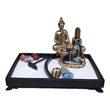 Imagem de Kit Jardim Zen Com Incensario Buda Hindu Meditando Pedras 7 Chakras -