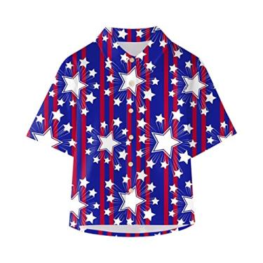 Imagem de Camisetas para meninos grandes manga Botton Independence Day 4 de julho estampas infantis camisetas masculinas cargo, Roxo, 13-14 Anos