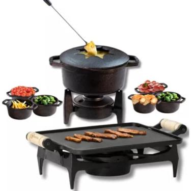 Imagem de kit Fondue 1,7 L Com 6 Malgas Mais Rechaud Chapa De Ferro Fundido